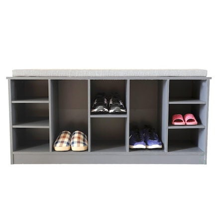 Basicwise Wooden Shoe Cubicle Storage Entryway Bench with Soft Cushion for Seating QI003280L